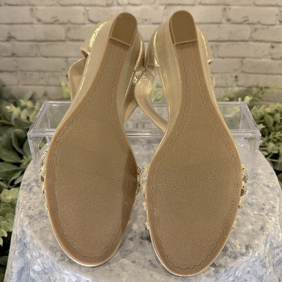 Charter Club Ginifur Gold Embellished Strappy Wedge Dress Sandals WMS 10M🌟NWOT - Picture 8 of 10